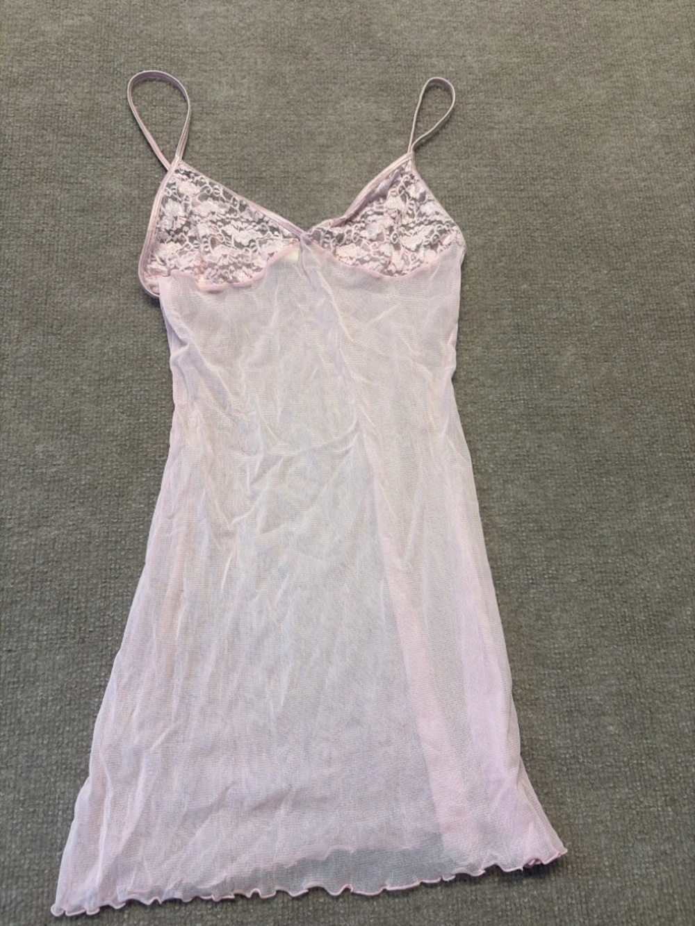 Sheer Pink Lace Camisole Slip Dress Y2K Mesh Lingerie Mini Dress